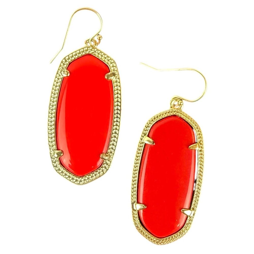 Kendra Scott Danielle Gold plated Bright Red/Coral Glass Drop Earrings